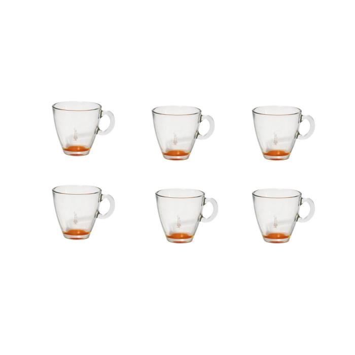 BIALETTI 6 tasses Cappuccino en verre 220ml transparent et orange avec soucoupe