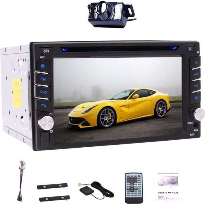 Caméra de recul gratuit + 6,2 pouces voiture stéréo GPS double DIN à écran tactile capacitif RDS Bluetooth Radio AM / FM CD Lecteur