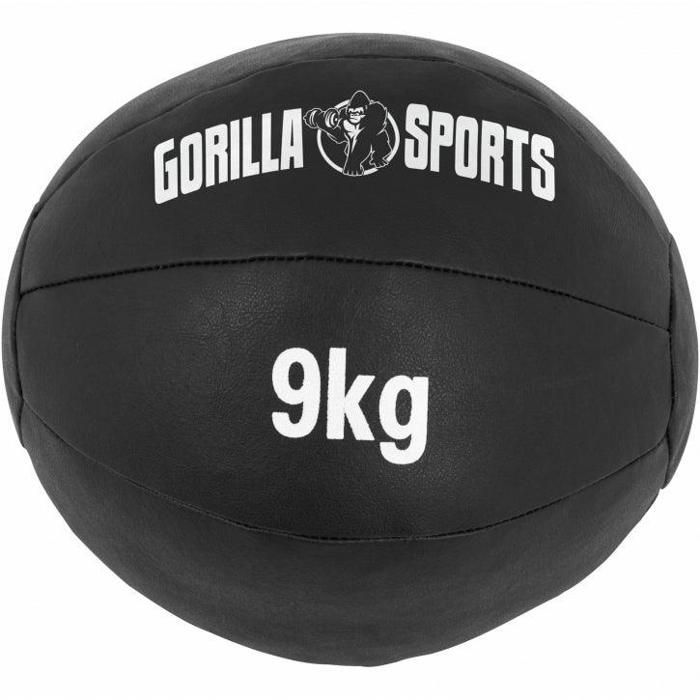 Médecine Ball Gorilla Sports Cuir Synthétique de 1kg à 10kg - 9 KG Noir