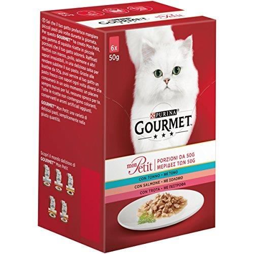 PURINA GOURMET Mon Petit Humide Chat Invitant Recettes avec Thon, Saumon et Truite – 48 sachets de 50 g (8 boîte 761303445382