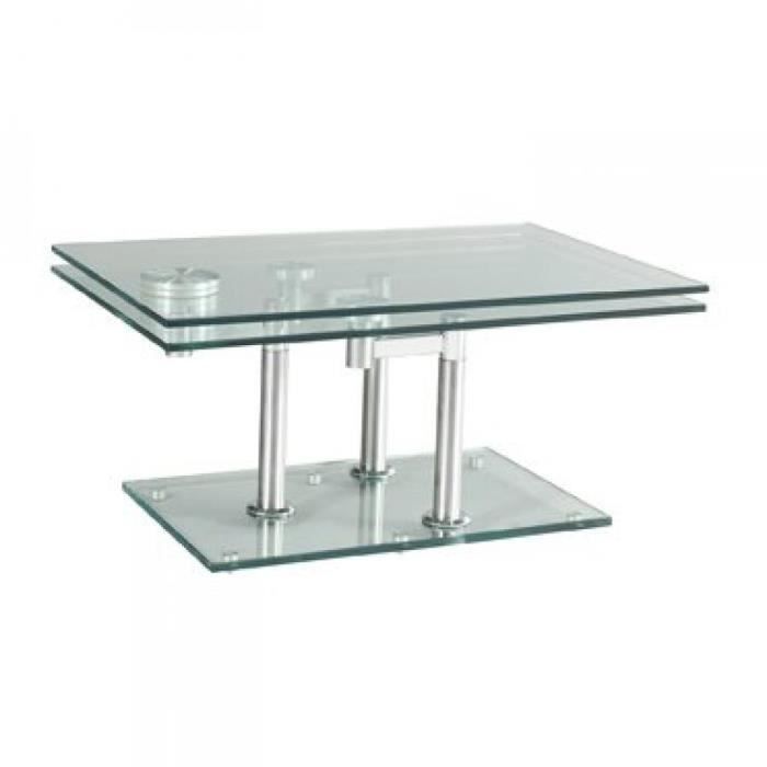 Table basse MATCH CHROME 2 plateaux pivotants en verre piétement chrome transparent Verre Inside75