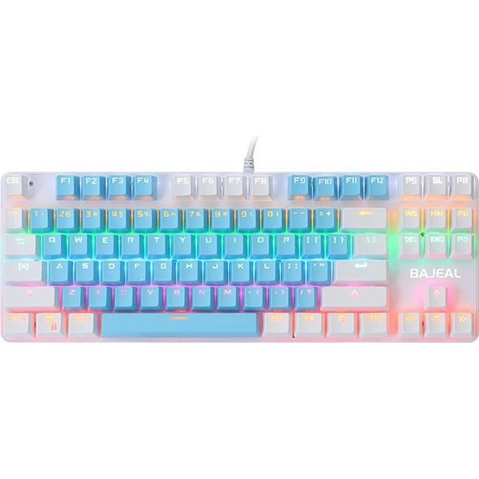 BAJEAL K100 clavier mécanique 87 touches bicolore axe vert bleu et blanc
