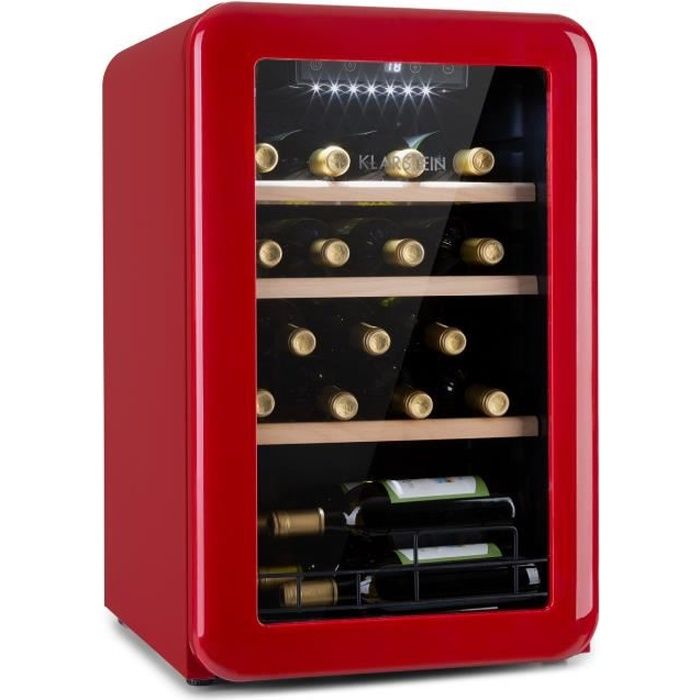 Cave à vin - klarstein Vinetage 19 Uno - 70 litres / 19 bouteilles - température 4-22 °c - compresseur - design rétro - rouge