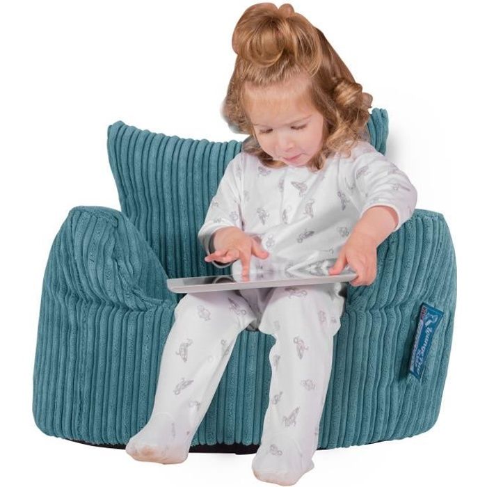 LOUNGE PUG®, Fauteuil Bambin, Pouf Enfant, Côtelé Mer Égéé