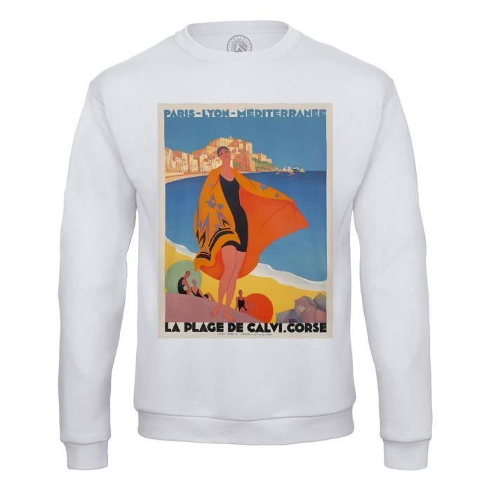 Sweat Shirt Homme Calvi Corse Affiche Poster Vintage Voyage Art Deco 30's