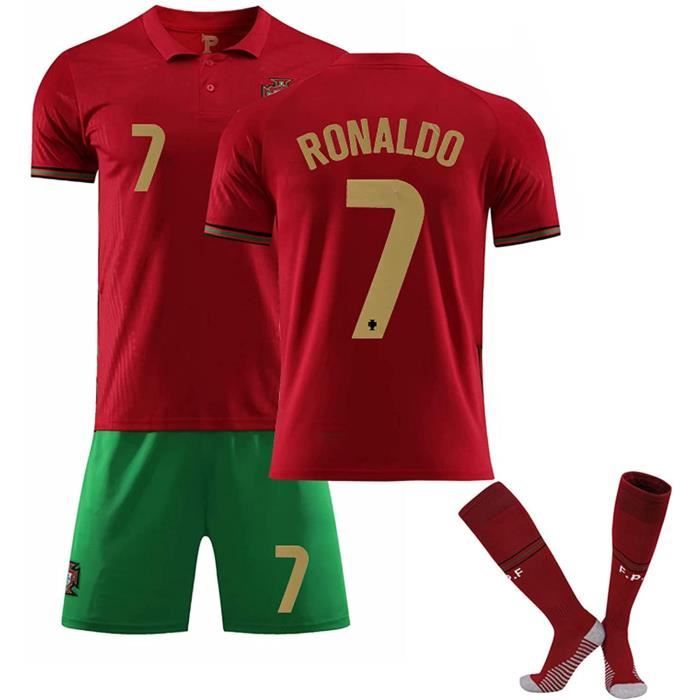 Sportswear Home Jersey 2021 Portugal # 7 Ronaldo Enfants Football Maillot Shorts avec Kit Chaussettes,Rouge
