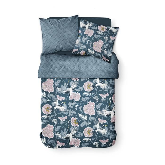 Housse de couette 240x260 Sunshine Triversa + 2 taies 100% coton 57 fils Bleu