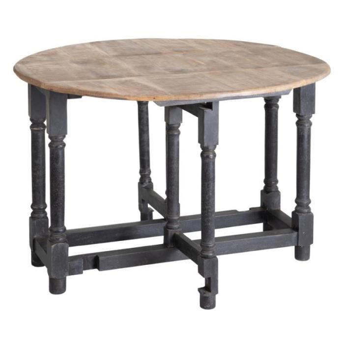 Table de repas ronde pliante Bois/Noir - TOUBA - L 110 x l 110 x H 76