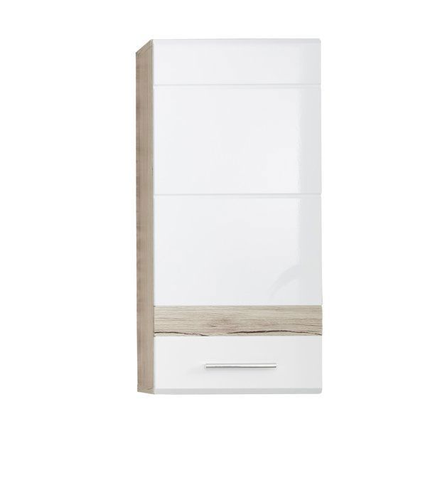 Armoire de salle de bain suspendue SET ONE blanc laqué et chêne clair San Rémo - 37 x 77 x 24 cm (L x H x P)