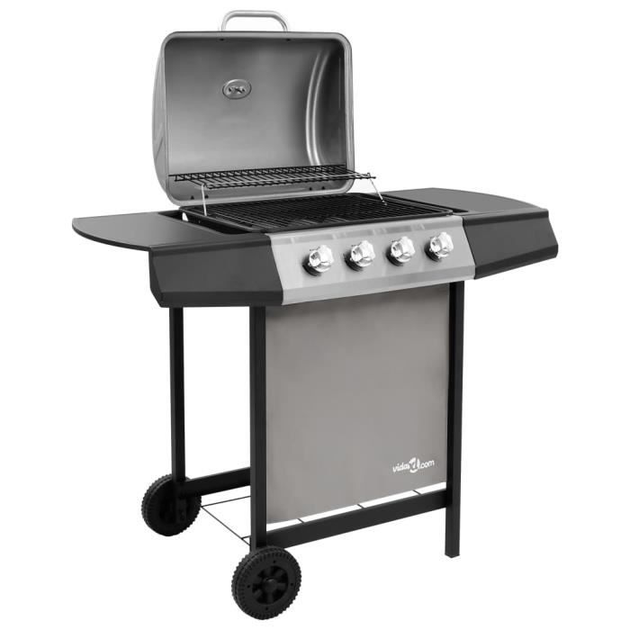 Barbecue de jardin/Barbecue gril à gaz avec 4 brûleurs Noir et argenté 107,5 x 55 x 96,5 cm (L x l x H)