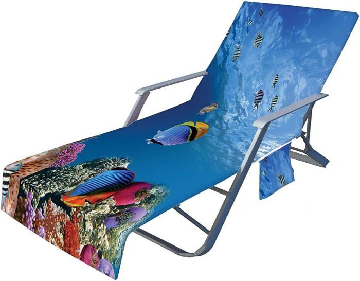 Serviette De Plage Pour Chaise Longue 210x75cm - Microfibre, Motif étoile De Mer, Avec Poche Et élastiques - 9