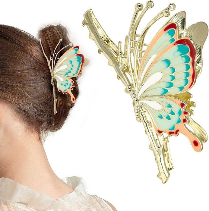 Pince à Cheveux Papillon En Métal Doré - Barrette Fantaisie Pour Queue De Cheval - Accessoire Coiffure Femme (mariage, Soirée) - 8