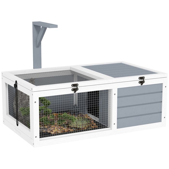 Comparer les prix de Maison enclos cage pour petit animal tortue - PawHut - 2 espaces support de lampe - 81x48x31,5 cm gris