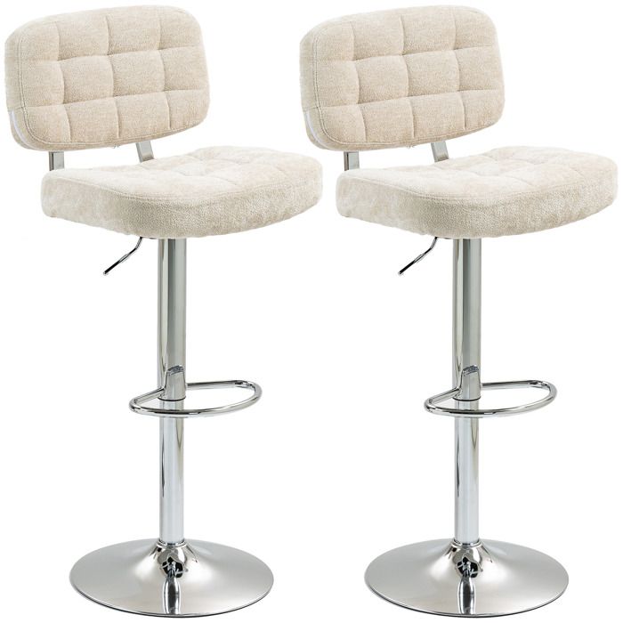 Lot de 2 tabourets de bar - HOMCOM - dossier hauteur réglable et repose-pieds - cadre en acier - charge 120 Kg - beige