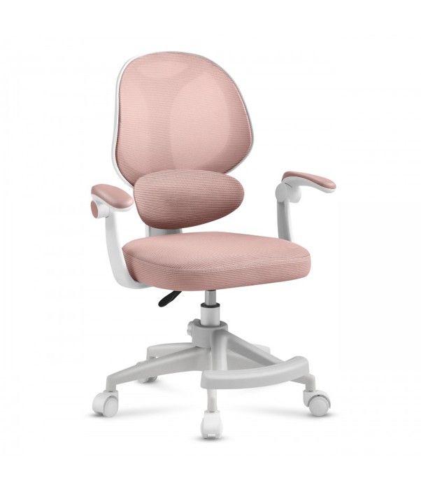 Chaise De Bureau Enfant Ergonomique Hjh OFFICE Kiddy - Réglable En Hauteur - Accoudoirs - Gris/rose - 70kg Max