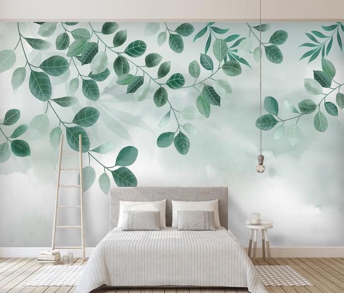 Papier Peint Panoramique 3D petites plantes fraîches feuilles papier ...