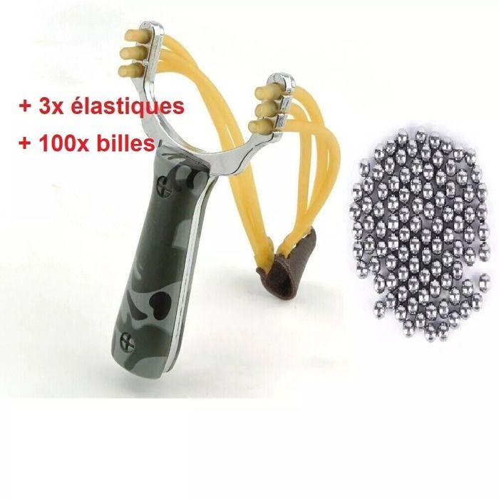 Pack Fronde Eagle – Lance-pierre Métal Argenté Avec 5 Élastiques, 200 Billes Et Housse