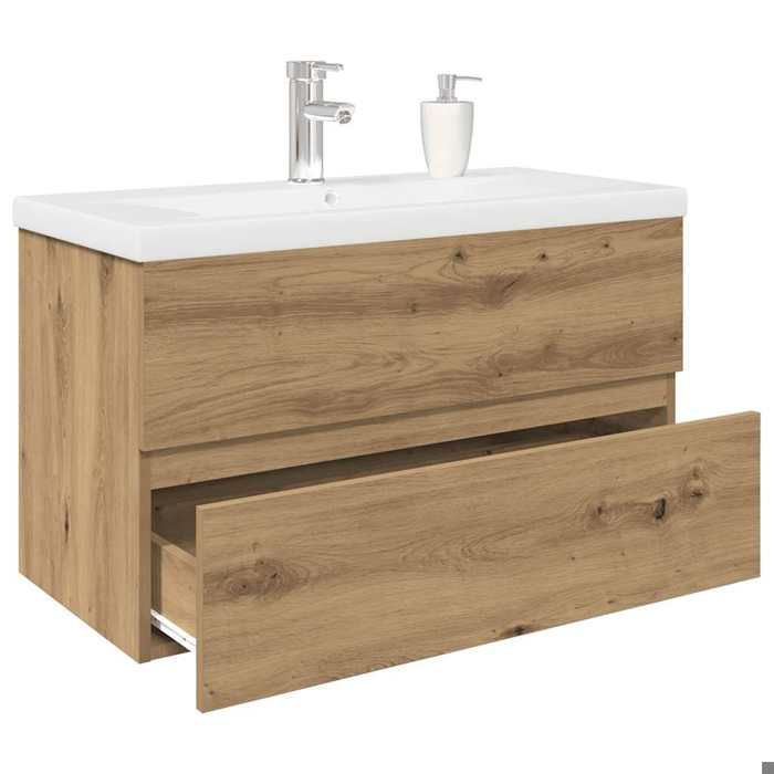 vidaXL Meuble lavabo avec bassin et robinet intégrés chêne artisanal 3328934