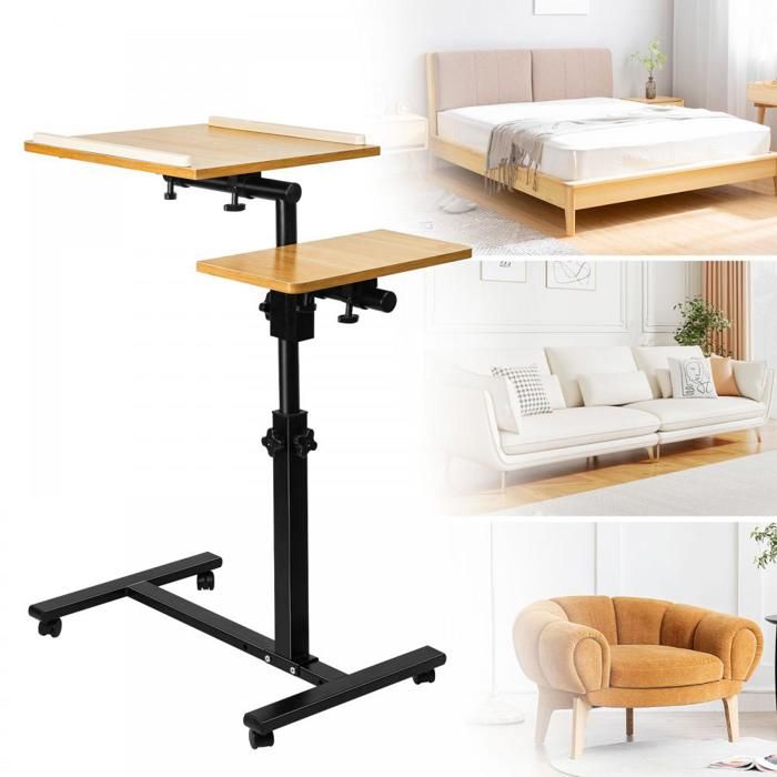 JEOBEST Table dAppoint Pliante Portable Réglable en Hauteur pour Ordinateur Portable Chambre Salon Lit (70 * 44 * 95 cm)