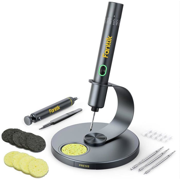 Fanttik T1 Max Fer a souder sans fil chauffage rapide en 7 secondes (200C-450C) arret automatique 4 pointes de soudure de precis