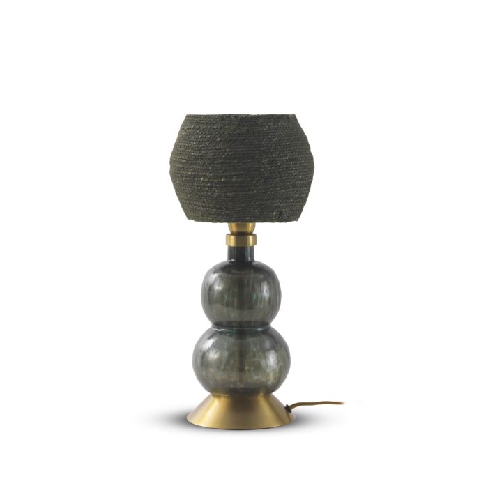 Lampe à poser en verre noir avec abat-jour en fibre naturelle noire.-REF.10809 Lampe à poser en verre noir avec abat-jour en fibre naturelle noire.-REF.10809