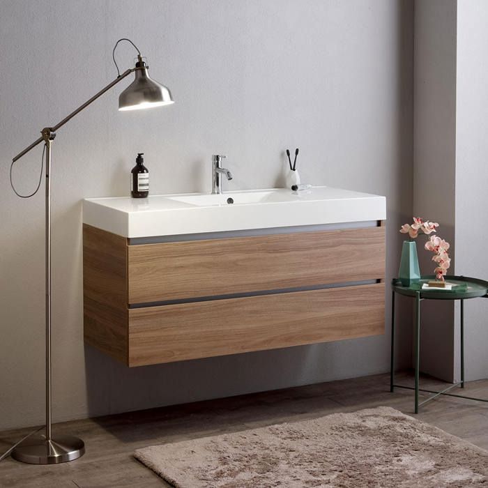 Meuble salle de bain 120cm 2 tiroirs chêne naturel et lavabo 1 bac Valentina