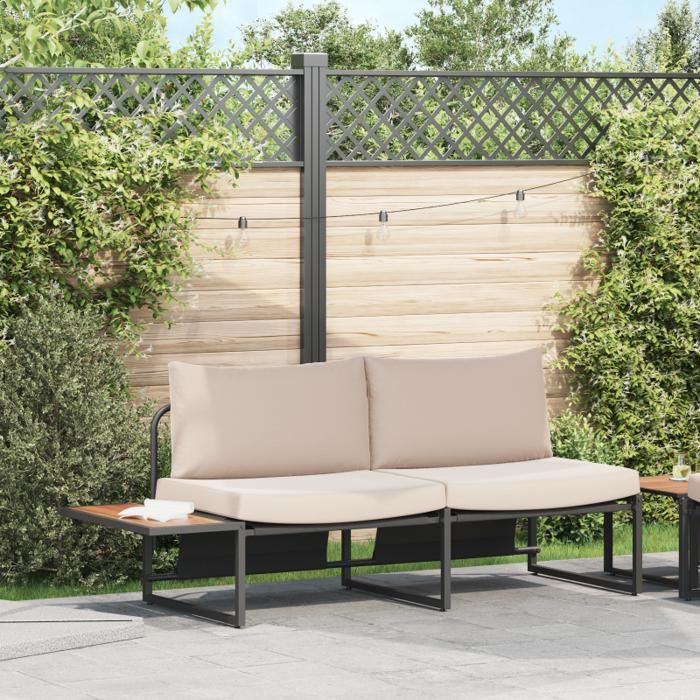 Canapé de jardin - 2 places - Taupe - Métal - Déhoussable