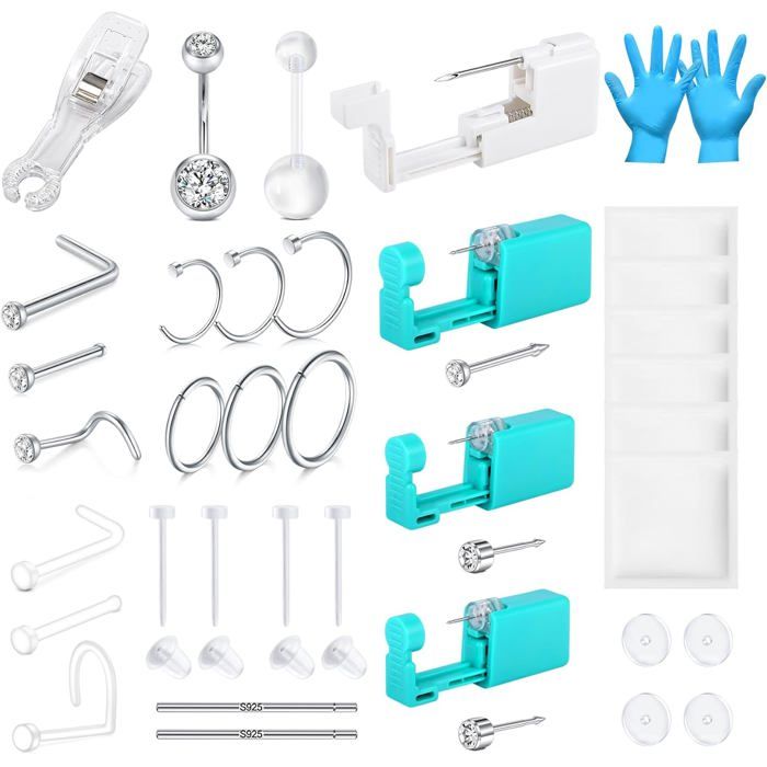 KBSICWO Kit Pistolet Piercing Nez 4 Pièces - Jetable Avec Goujons Pour Nez, Oreilles