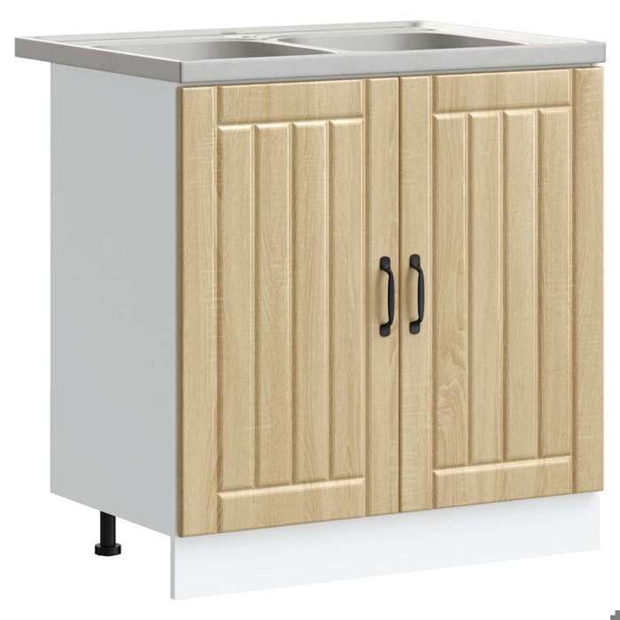(VENT-FLASH)Meuble de cuisine - VIDAXL - Armoire de cuisine - Lucca avec bacs doubles en chêne sonoma en bois dingénierie @69@