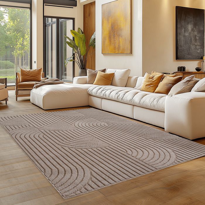 Carpettex Tapis 160x230 cm Beige Design Bohème Scandinave Doux Résistant Facile à Nettoyer Salon Coin Canapé Chambre.