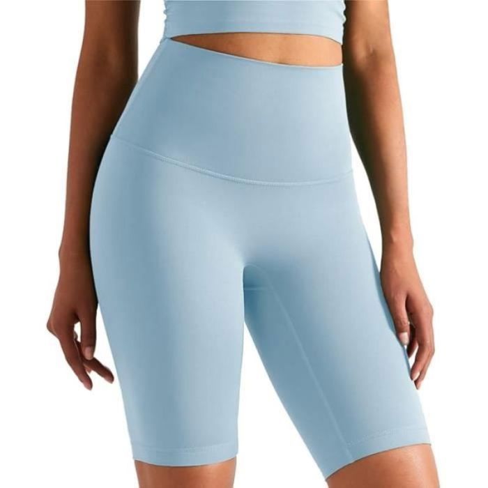 Shorts de Sport Femme Taille Haute Cycliste Femme Legging Court Anti Frottement Cuisse Short Running Femme Longueur Genou Bleu