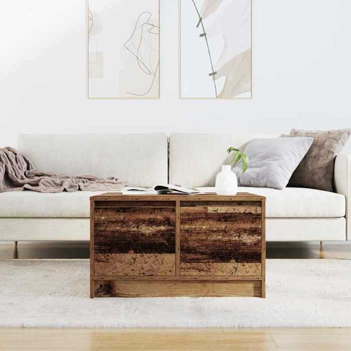 Table basse avec roulettes - vidaxl - Vieux bois - 70 5x70x40 cm - 4 tiroirs - Capacité 20 kg - Montage facile