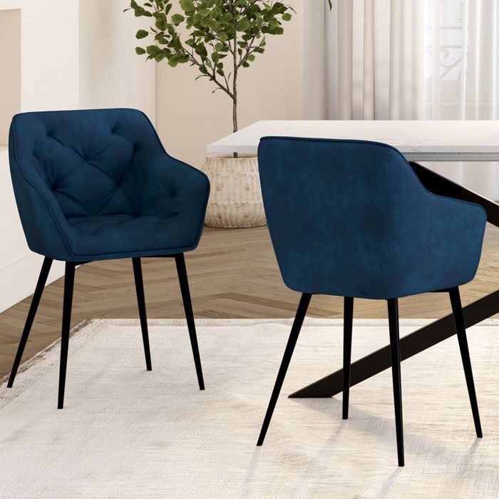 IDMARKET Lot de 2 chaises de salle à manger LYA en velours bleu