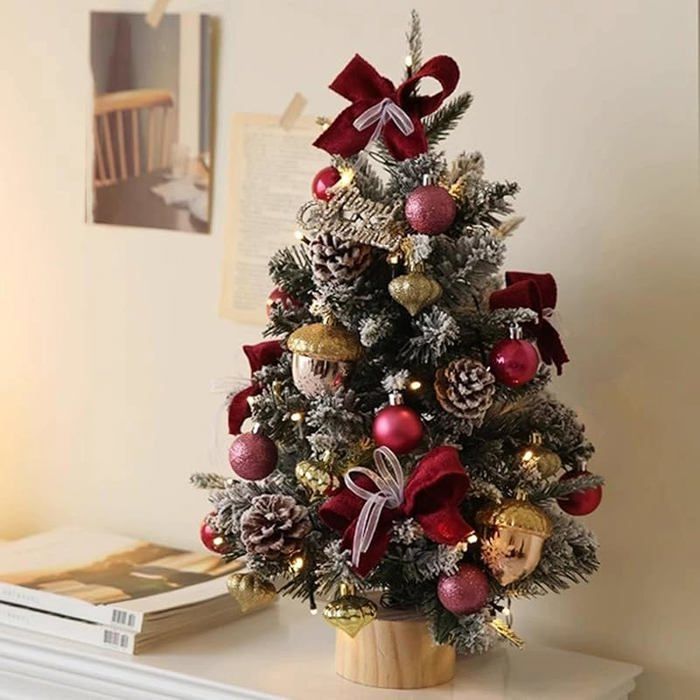 Arbre de Noël miniature de 60 cm pré-décoré pour bureaux ou étagères ...