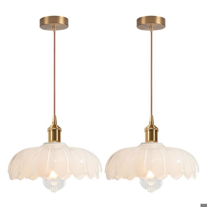 iDEGU 2x Lustre Suspension Moderen en Verre25cm Lampe de Plafond Vintage Abat-jour Design Fleurs E27 Plafonnier pour Salon Chambre