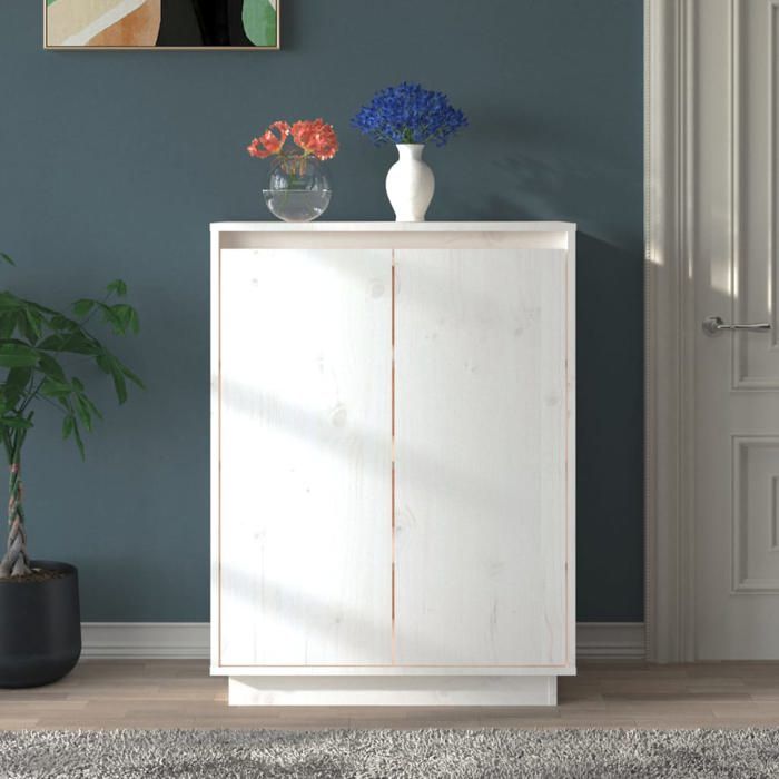 Armoire à chaussures en bois - vidaXL - Blanc - 60x35x80 cm - Bois de pin massif - Grand espace de rangement