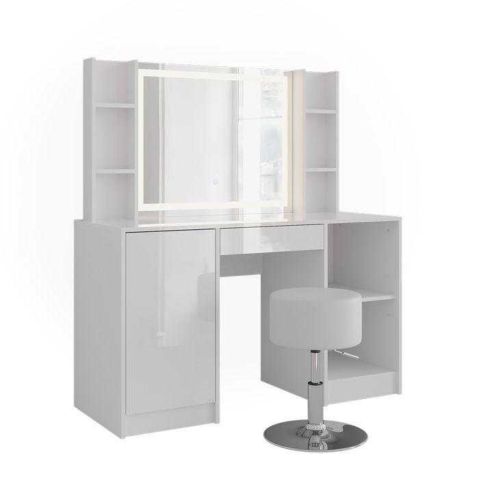 Coiffeuse Sherry 128.2cm avec miroir LED et tabouret Blanc/Blanc Haute brillance Vicco 57626 Coiffeuse Sherry 128.2cm avec miroir LED et tabouret Blanc/Blanc Haute brillance Vicco 57626