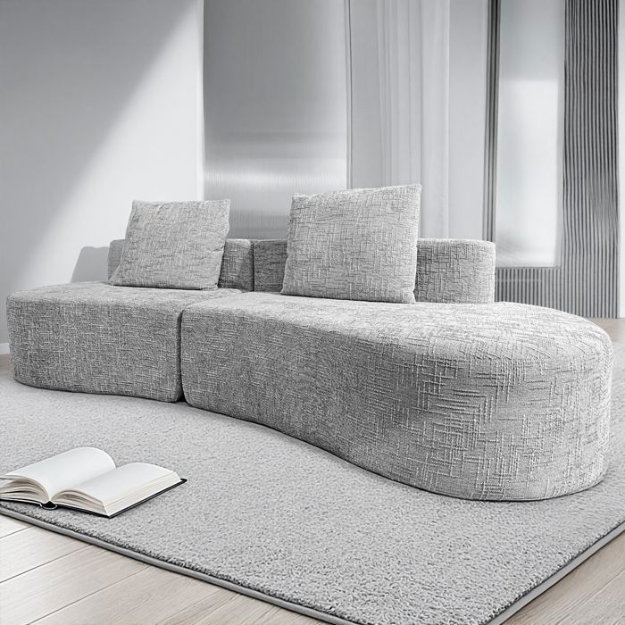 Canapé modulaire 4/5places gris clair assise extra profonde de 95cm revêtement en lin de qualité supérieure sans assemblage