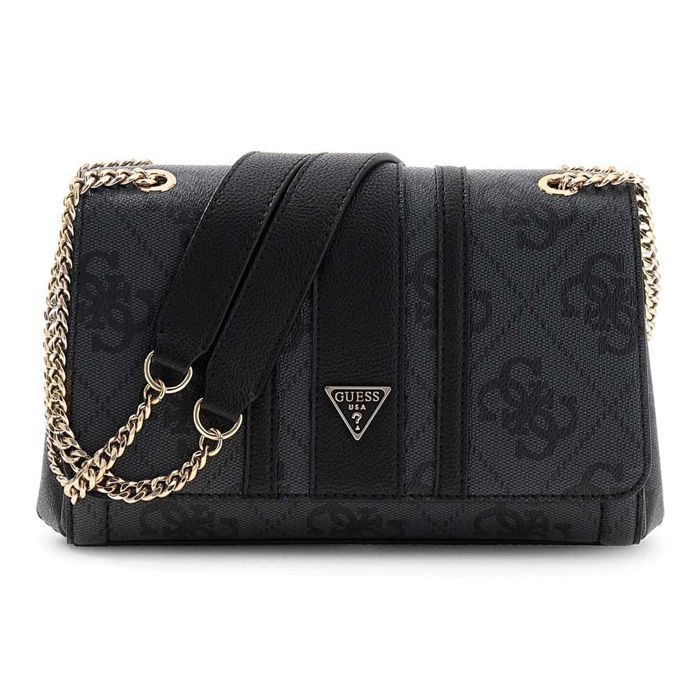 GUESS Sac à épaule gris foncé noir pour femme - Noelle II Convertible Xbody Flap Bag Coal Logo 338831