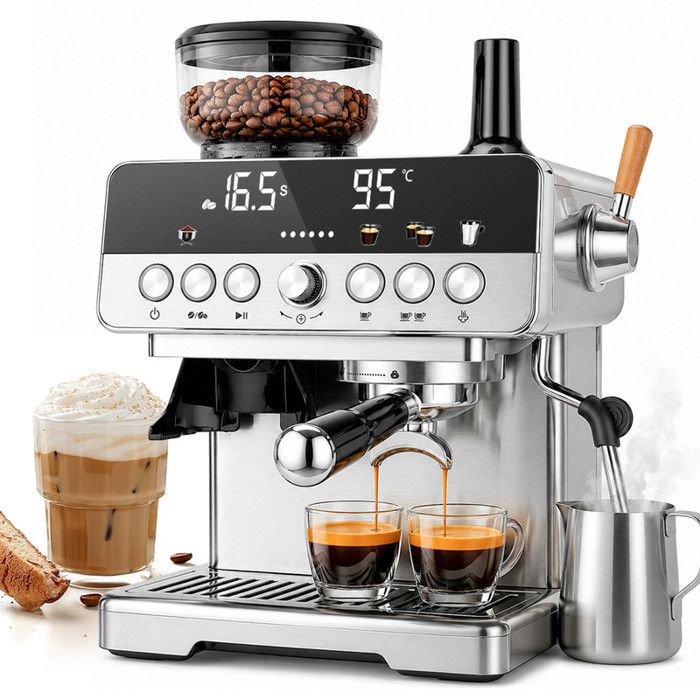 Machine à café Expresso avec broyeur 1350W Espresso machine 20 Niveaux de Mouture Réservoir 2.1L 20Bars Écran tactile - Qviidbvb