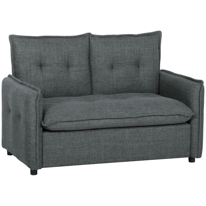 HOMCOM Canap&eacute; 2 places capitonn&eacute; coussins &agrave; ressorts tissu en lin gris fonc&eacute;