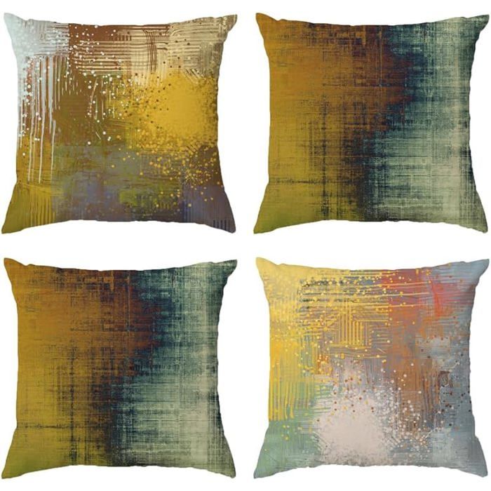 Lot de 4 housses de coussin décoratives carrées en lin pour salon chambre à coucher canapé lit - Jaune 45 x 45 cm HOUSSE DE COUSSIN