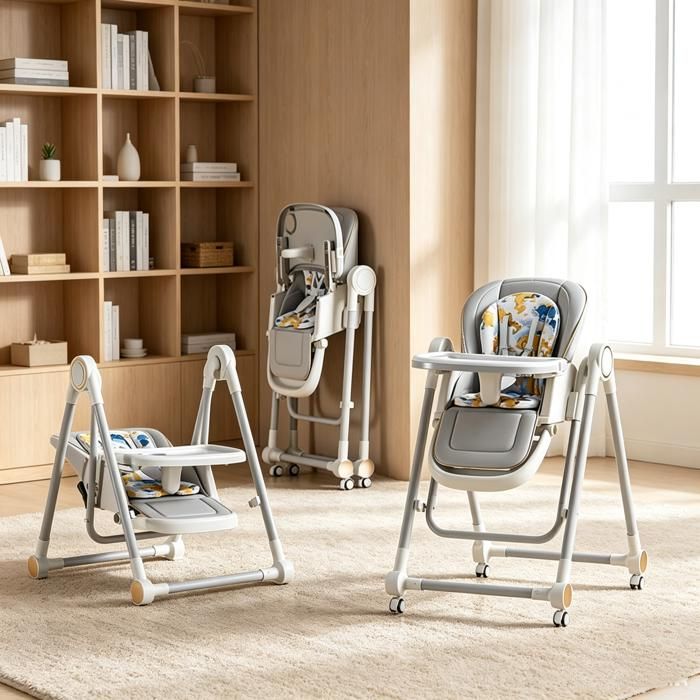 Chaise Haute Bébé 2 en 1 réglable - Harnais 5 points - Repose-pieds/dossier/hauteur réglables - Avec fonction de fauteuil à bascule