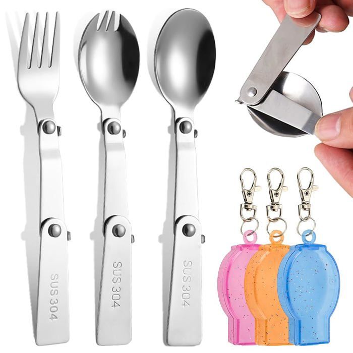 Couverts Pliables - 3 Fourchettes Cuillères Inox Camping Pique-Nique Dupcheliry