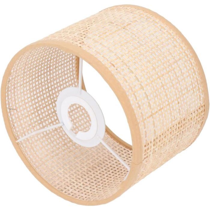 Abat-jour en rotin tissé à la main – Vintage – Compatible E27/E14 – Diamètre 16 cm – Hauteur 12 cm – Pour lampes de table