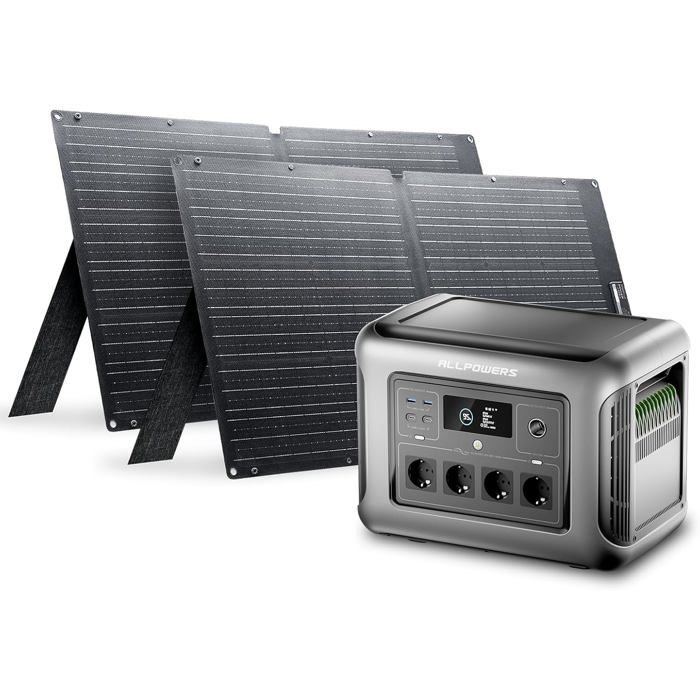 Groupe Électrogène Solaire ALLPOWERS R1500 LITE 1600W 1056Wh + 2 Panneaux Solaires Pliables 100W - Batterie LiFePO4