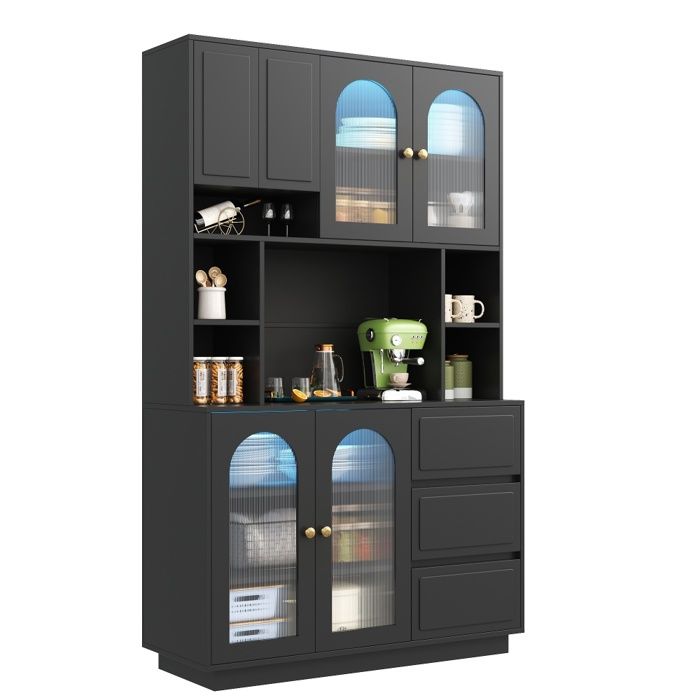 106 x 30 x 175 cm Buffet haut de cuisine avec LED contrôlée par application rangement vaisselle et petit électroménager