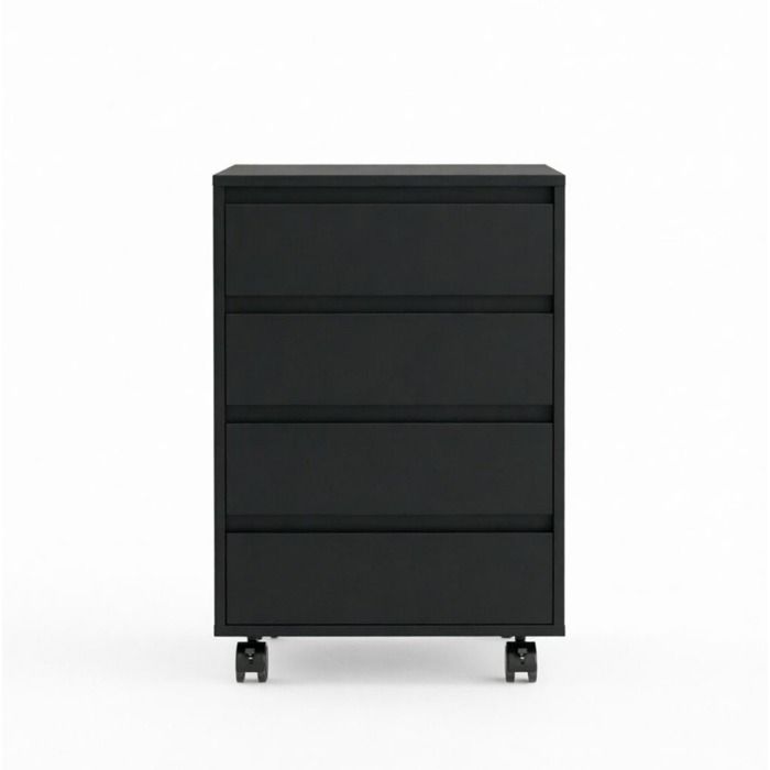 Caisson de bureau à roulettes – 4 tiroirs – Noir – MDF – Design moderne