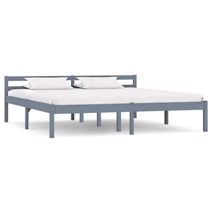 vidaXL Cadre lit gris bois pin massif 160x200 cm teinte neutre style scandinave grand format chambre durable