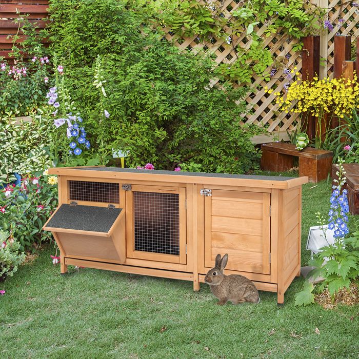 Clapier lapin sur pied 112×50×54cm naturel noir toit bitumé 2 portes verrouillables 2 tiroirs déjection mangeoire sapin